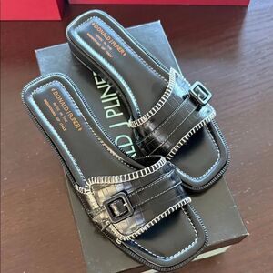 Donald J. Pliner Black Croc-Embossed Slide Sandals